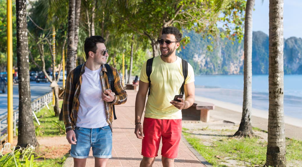 Tropical Park Gay Couple Holiday Sea Summer Vacation