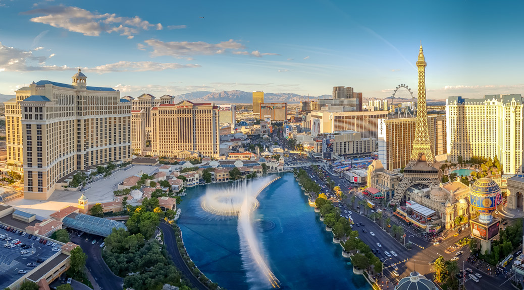 View of the Bellagio Fountains and The Strip in Las Vegas