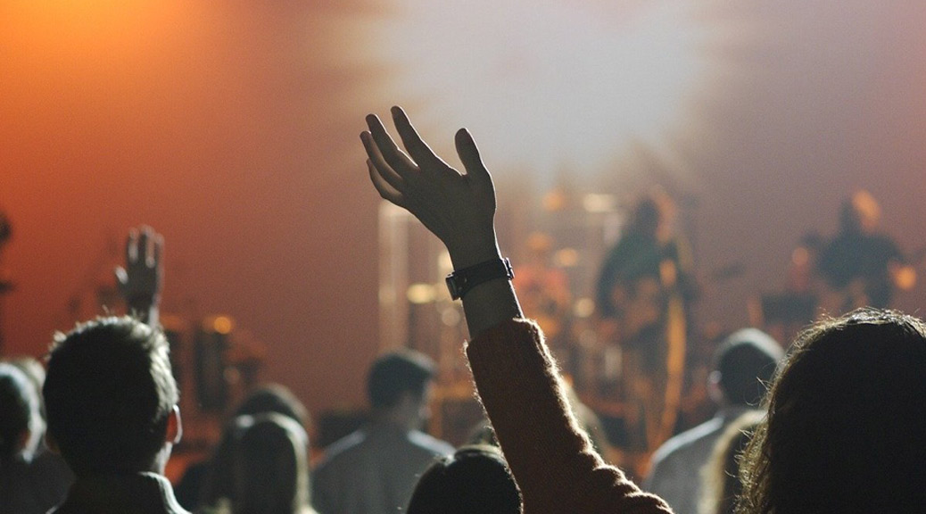 Group of people enjoying at a night concert 