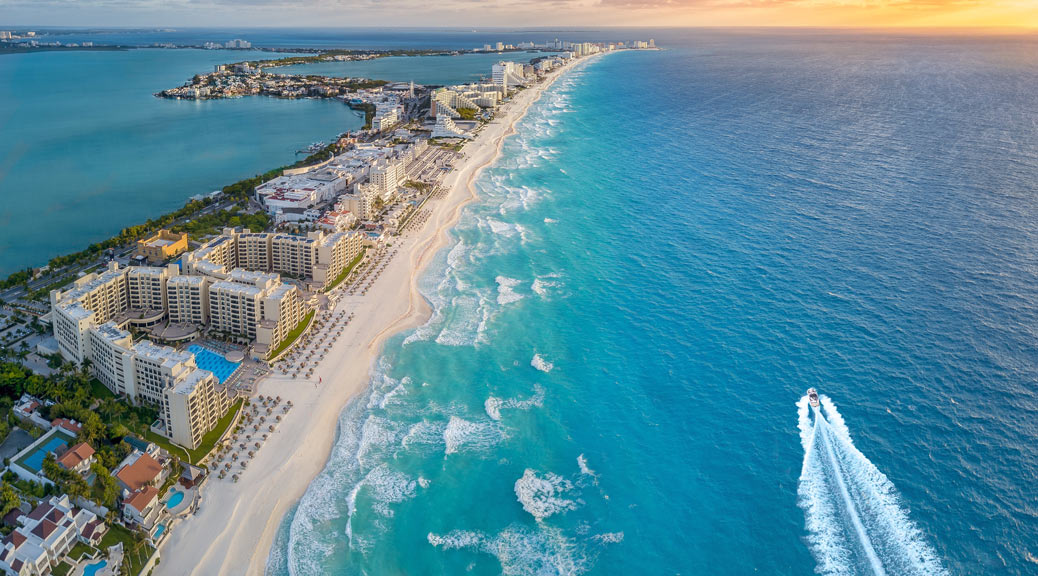 Cancun coast with sun, Mexico