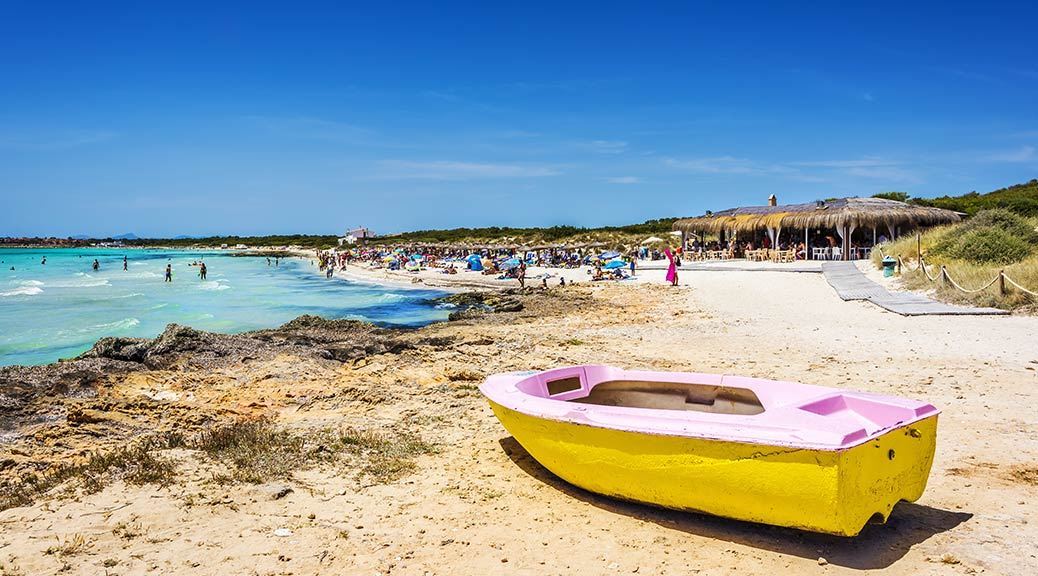 Es Trenc Beach Sand Pink Boat Sea 