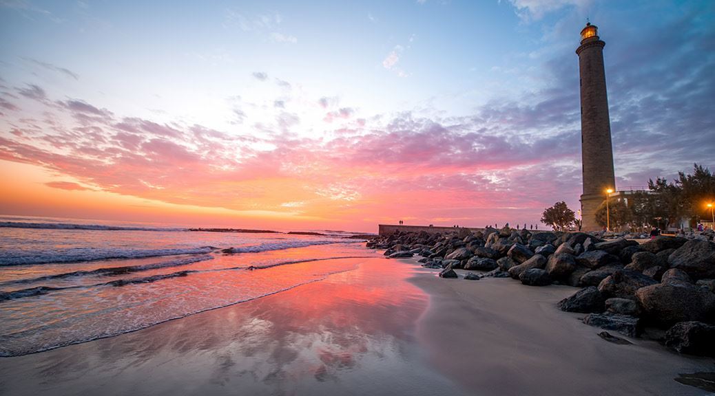 Maspalomas Beach Sunset Lighthouse Sand Sea