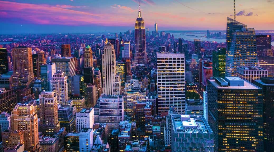 New york skyline seen from manhatten at dusk