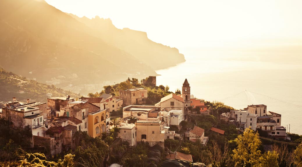 sunrise over ravello amalfi coast in italy