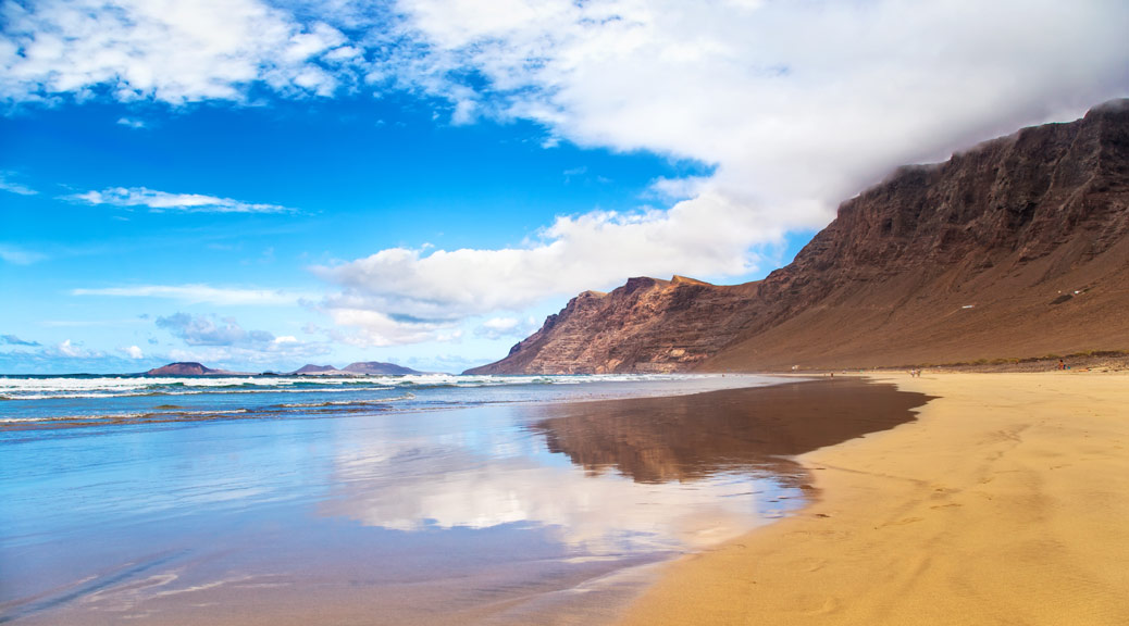 Famara Beach, popular surfing beach in Lanzarote. Canary Islands