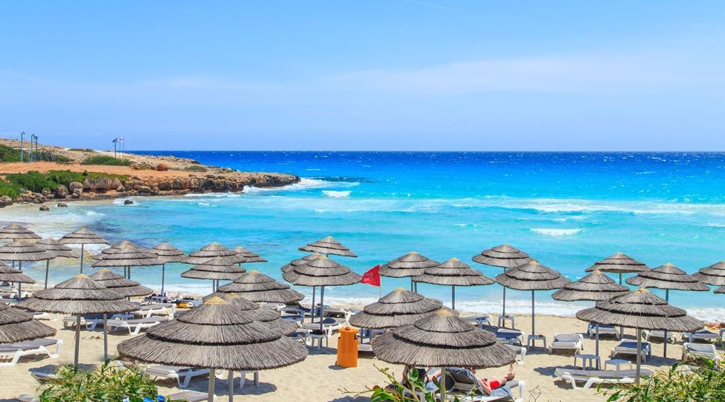 Nissi beach chairs and umbrellas Cyprus