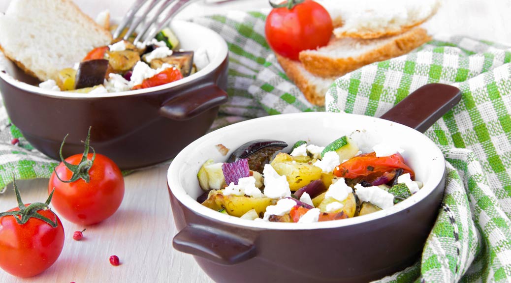 a bowl of vegan greek potato stew