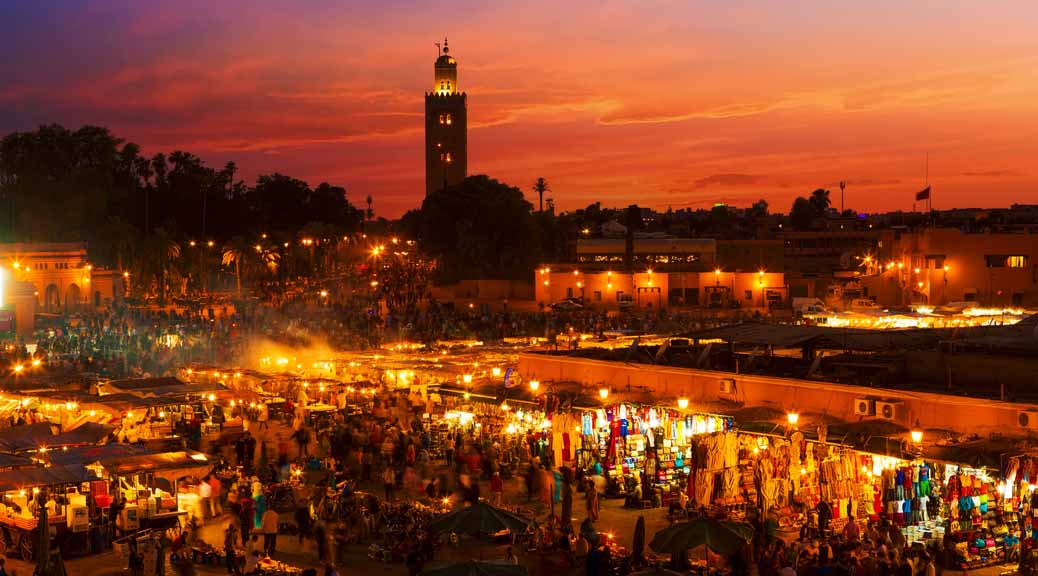 beautiful sun set over moroccan market