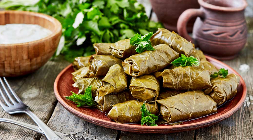 stuffed grape leaves with rice and meat Dolmathakia